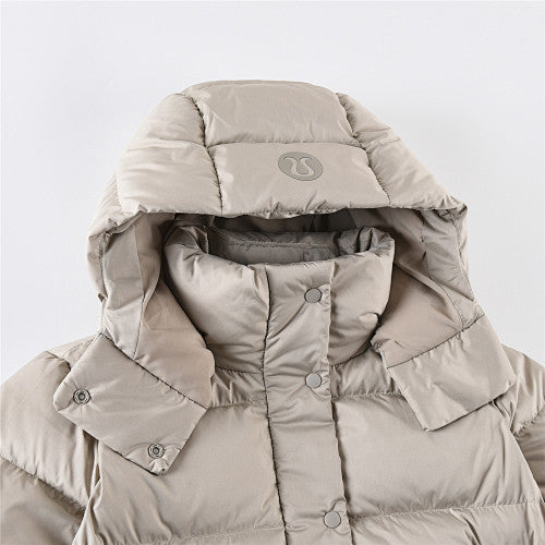 Lululemon Stone Beige Logo Hooded Quilted Puffer Jacket
