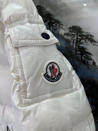 Moncler Ivory White Glossy Hooded Quil quilted Puffer Jacket