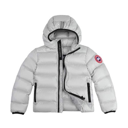 Canada Goose Silver Gray Hooded Puffer Jacket with Contrast Stripes