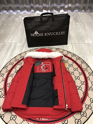 Moose Knuckles Red Quilted Back Hooded Jacket