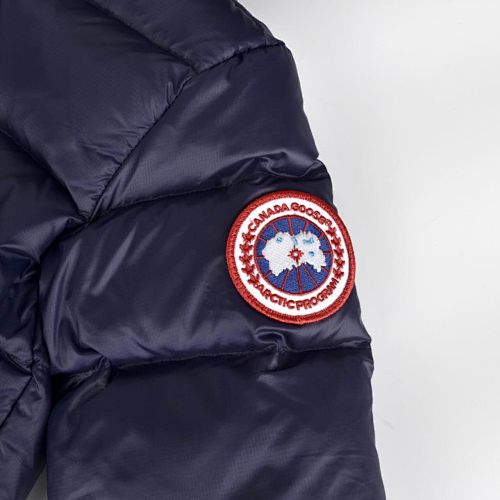 Canada Goose Navy Blue Hooded Puffer Jacket with Contrast Stripes