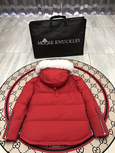 Moose Knuckles Red Quilted Back Hooded Jacket