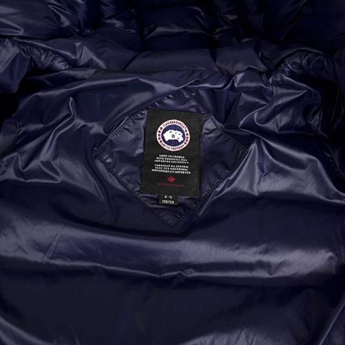 Canada Goose Navy Blue Hooded Puffer Jacket with Contrast Stripes