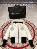 Moose Knuckles Ivory White Pom-Pom Cropped Hooded Bomber Jacket