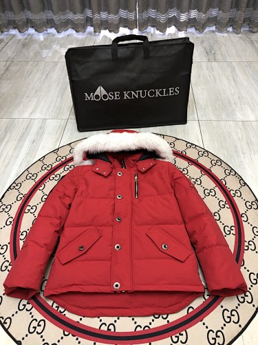 Moose Knuckles Red Quilted Back Hooded Jacket
