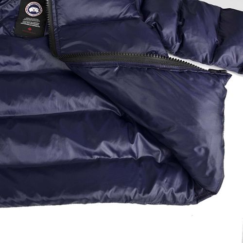 Canada Goose Navy Blue Hooded Puffer Jacket with Contrast Stripes