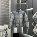 The North Face Gray White Logo Stand Collar Puffer Jacket