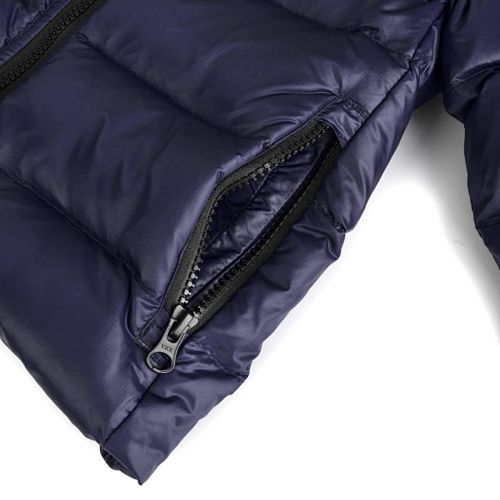 Canada Goose Navy Blue Hooded Puffer Jacket with Contrast Stripes