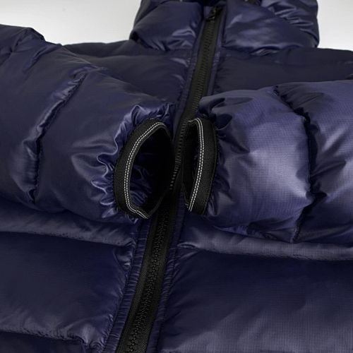 Canada Goose Navy Blue Hooded Puffer Jacket with Contrast Stripes