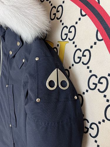 Moose Knuckles Navy Blue Hooded Bomber Jacket