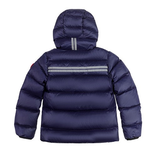 Canada Goose Navy Blue Hooded Puffer Jacket with Contrast Stripes