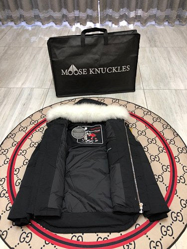 Moose Knuckles Black Quilted Back Hooded Jacket