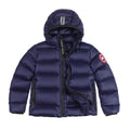 Canada Goose Navy Blue Hooded Puffer Jacket with Contrast Stripes