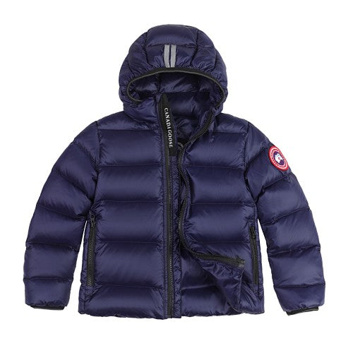 Canada Goose Navy Blue Hooded Puffer Jacket with Contrast Stripes