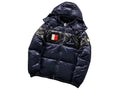 Moncler Navy Blue Black Colorblock Glossy Hooded Puffer Jacket