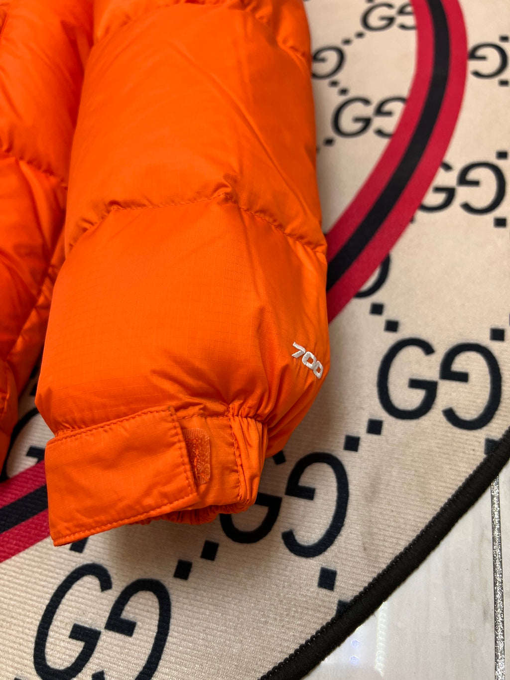 The North Face Orange Black Colorblock Puffer Jacket