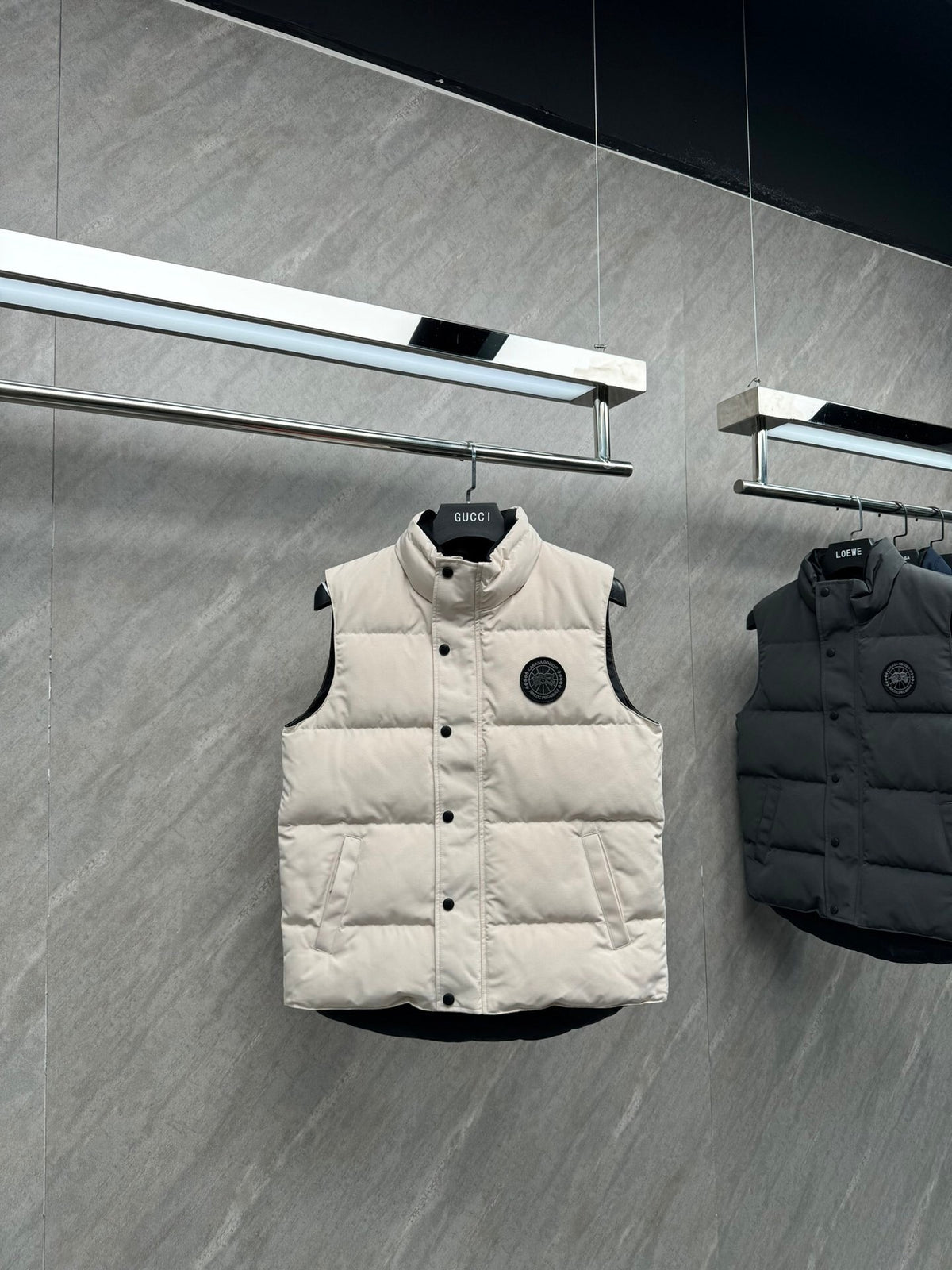 Canada Goose Cream Black Patch Quilted Puffer Vest