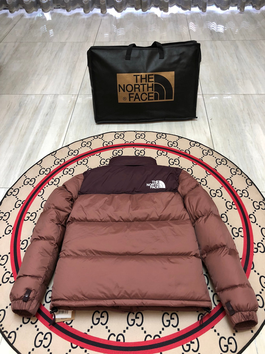 The North Face Rose Brown Burgundy Colorblock Puffer Jacket