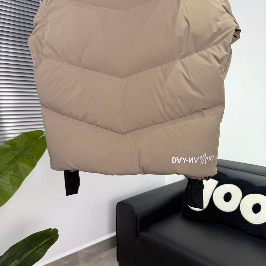 Moncler Taupe Beige Chevron Quilted Hooded Puffer Jacket