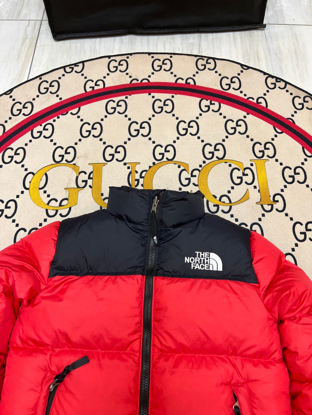The North Face Red Black Colorblock Puffer Jacket
