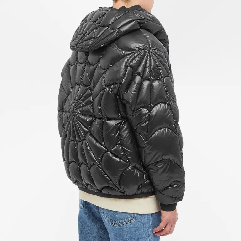 Moncler Black Glossy Geometric Quilted Hooded Puffer Jacket