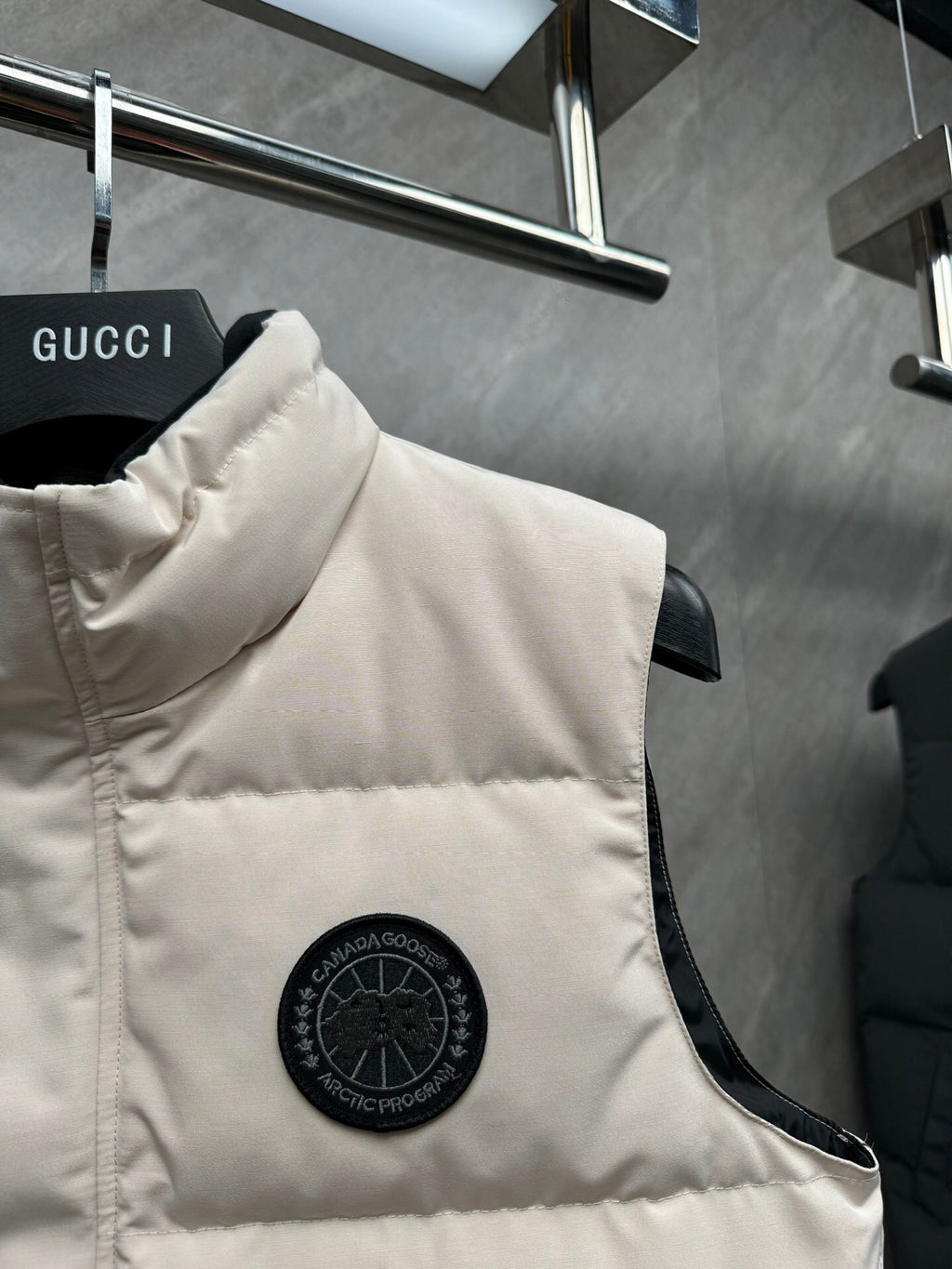 Canada Goose Cream Black Patch Quilted Puffer Vest