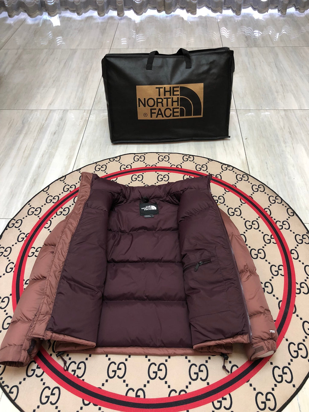 The North Face Rose Brown Burgundy Colorblock Puffer Jacket