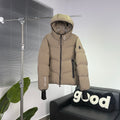 Moncler Taupe Beige Chevron Quilted Hooded Puffer Jacket