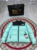 The North Face Mint Green Black Colorblock Puffer Jacket