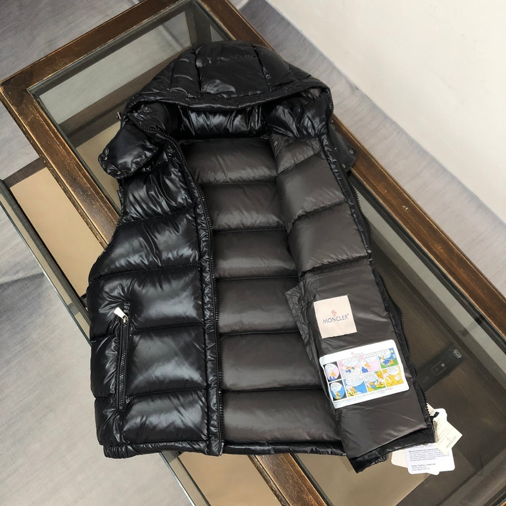 Moncler Black Glossy Hooded Quilted Puffer Vest