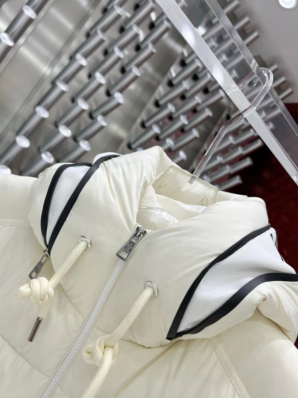 Moncler Ivory White Logo Hooded Quilted Puffer Vest