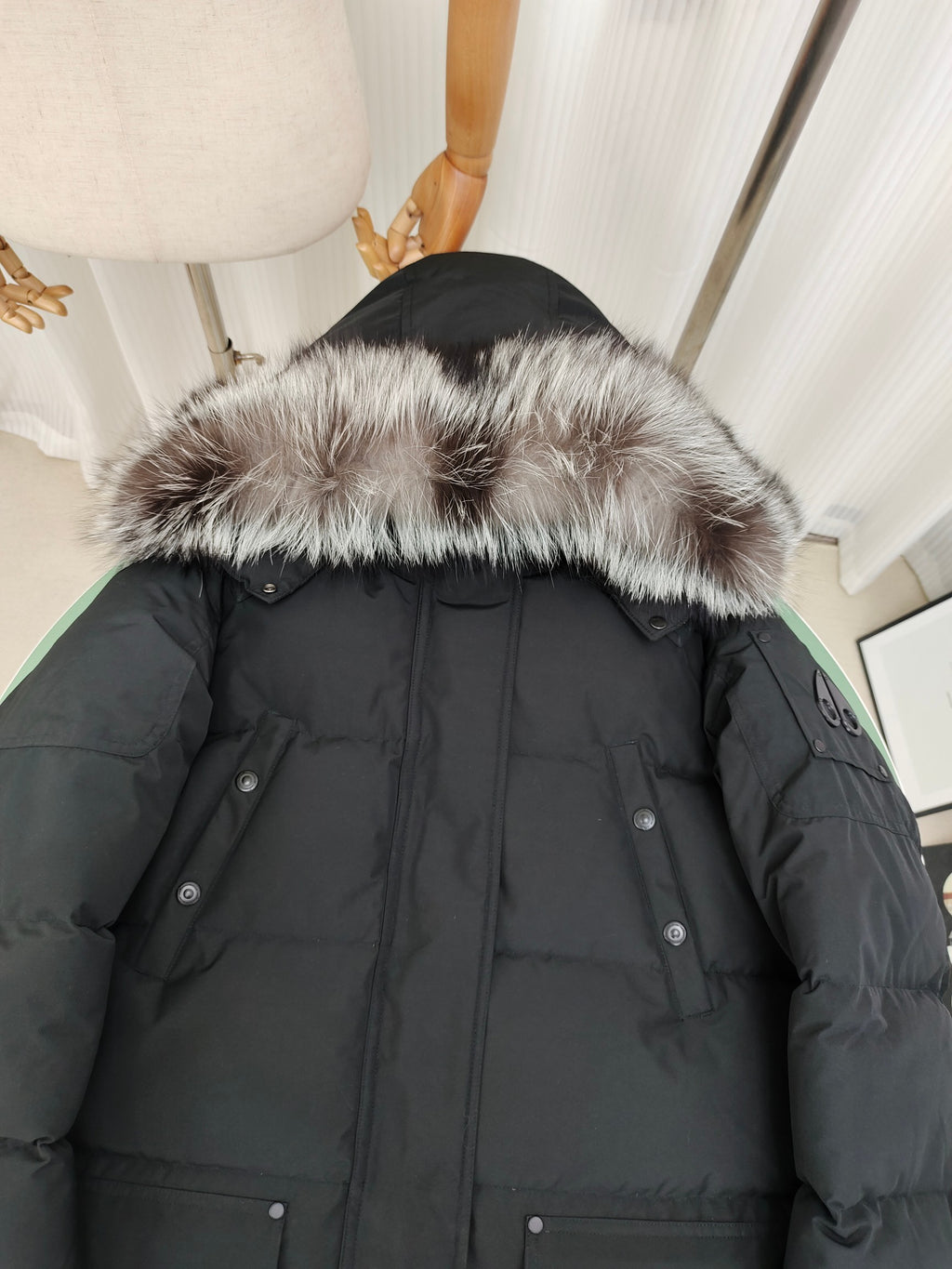 Moose Knuckles Charcoal Gray Longline Quilted Hooded Parka