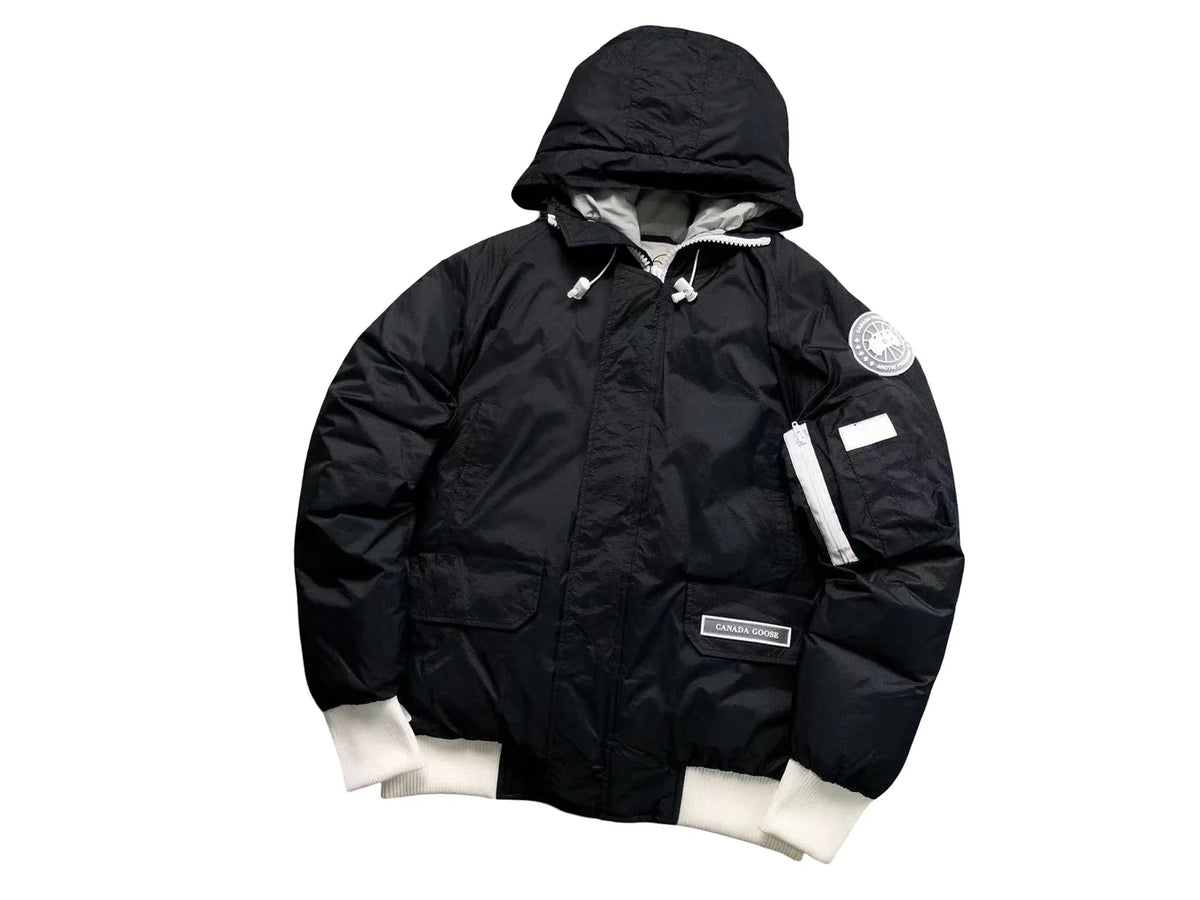 Canada Goose Black Contrast Trim Hooded Bomber Jacket