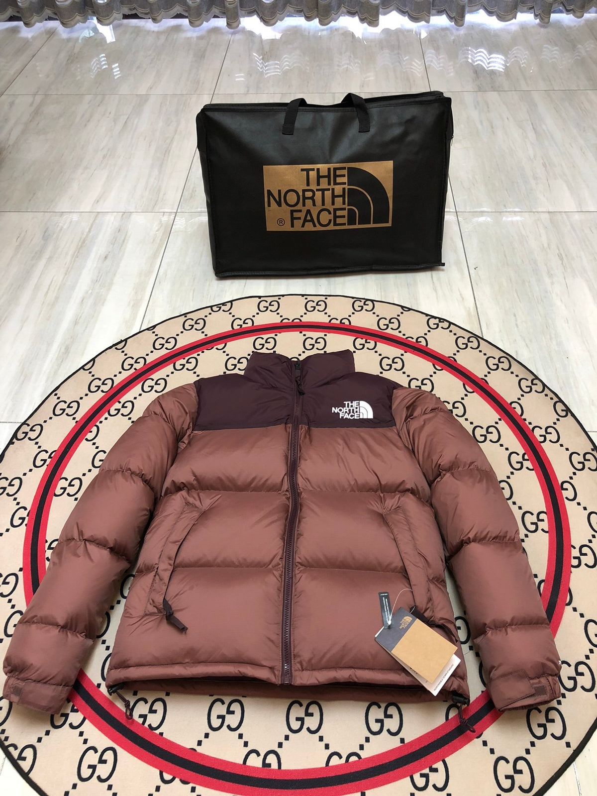 The North Face Rose Brown Burgundy Colorblock Puffer Jacket
