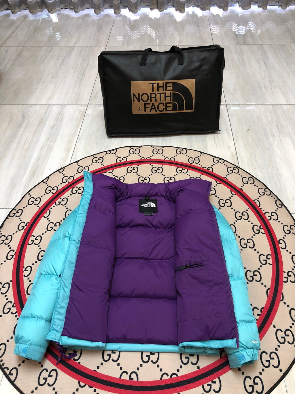 The North Face Turquoise Blue Purple Colorblock Puffer Jacket