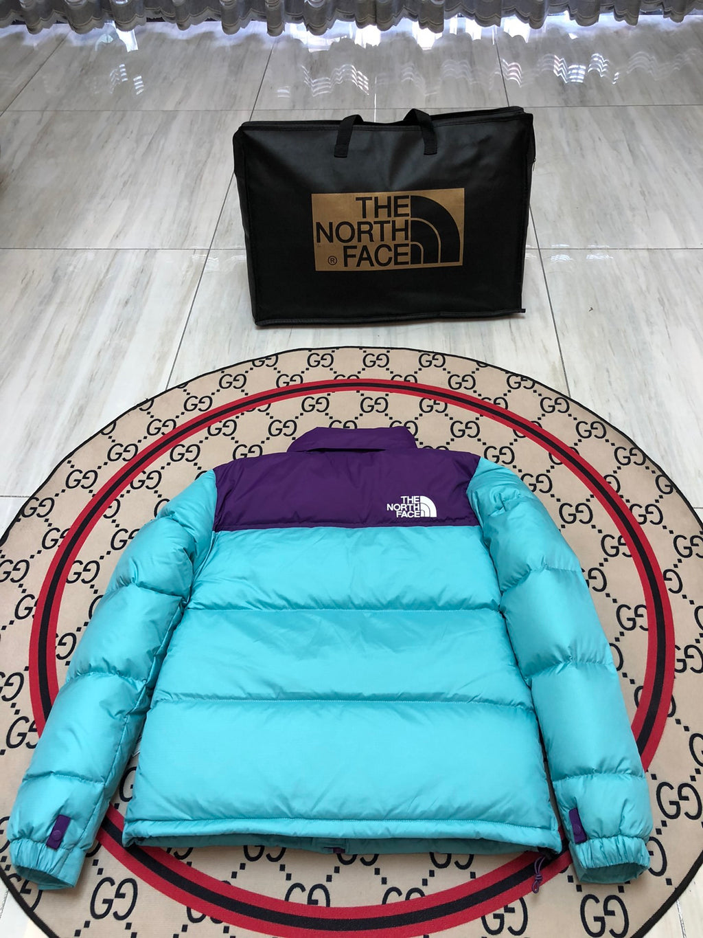 The North Face Turquoise Blue Purple Colorblock Puffer Jacket