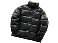 Moncler Black Glossy Stand Collar Puffer Jacket with Olive Logo