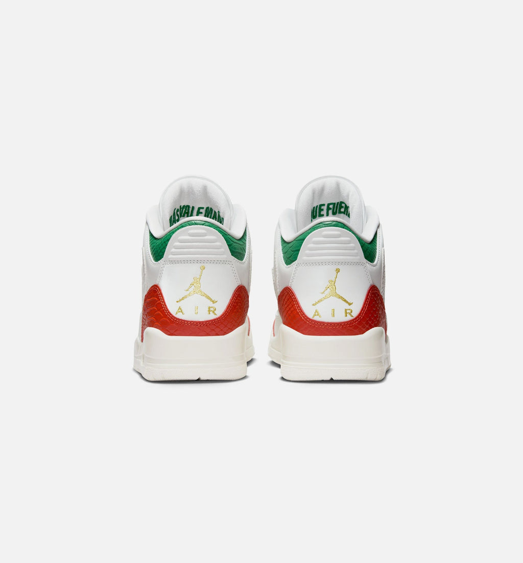 Air Jordan 3 Retro Mens Lifestyle Shoe - Summit White/Pine Green/Dragon Red/Metallic Gold