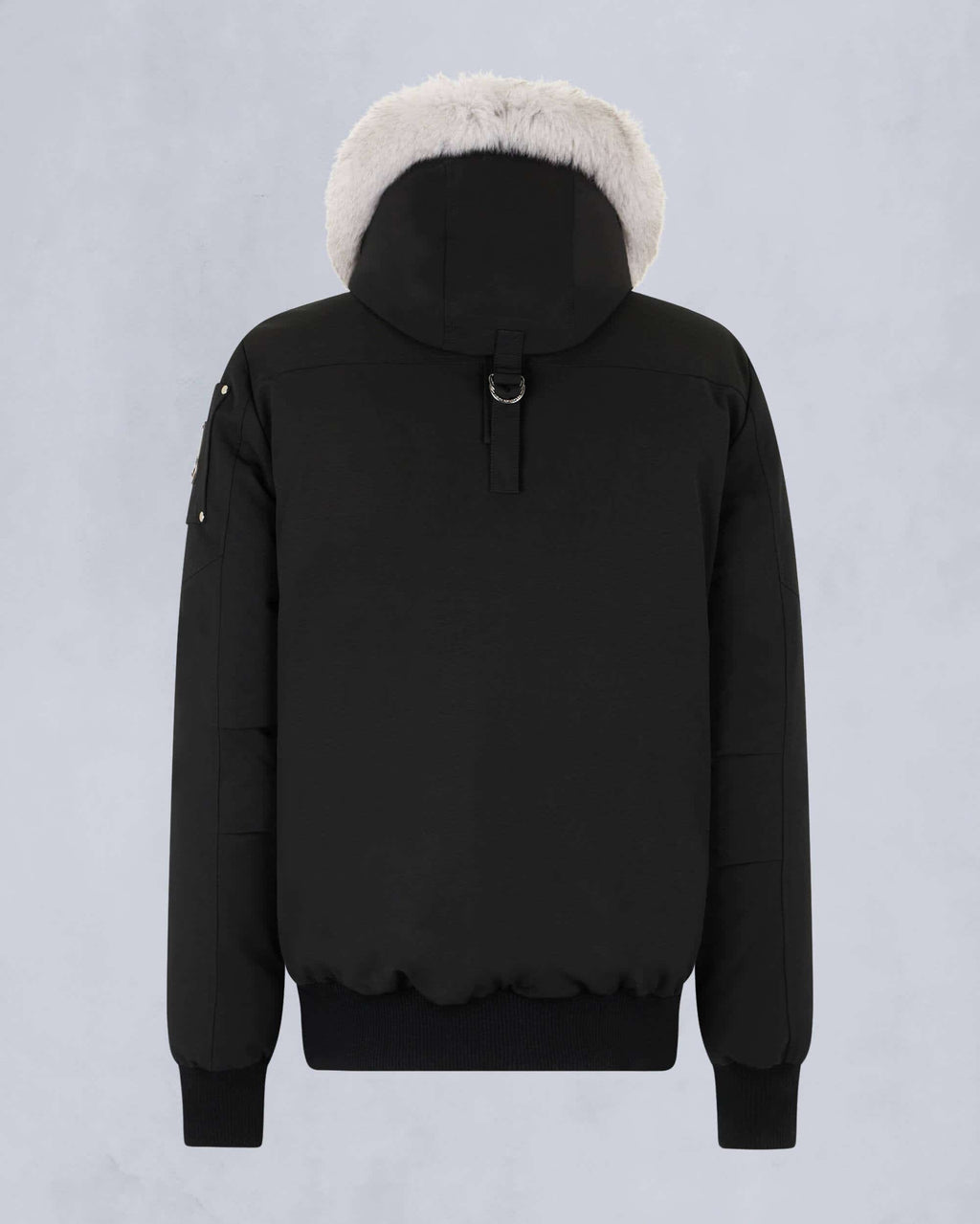 Moose Knuckles Black White Trim Hooded Bomber Jacket