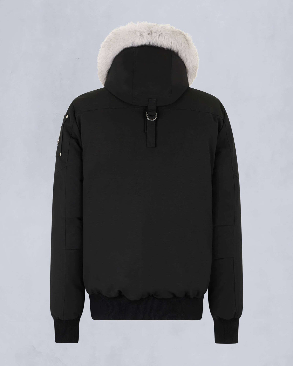 Moose Knuckles Black White Trim Hooded Bomber Jacket