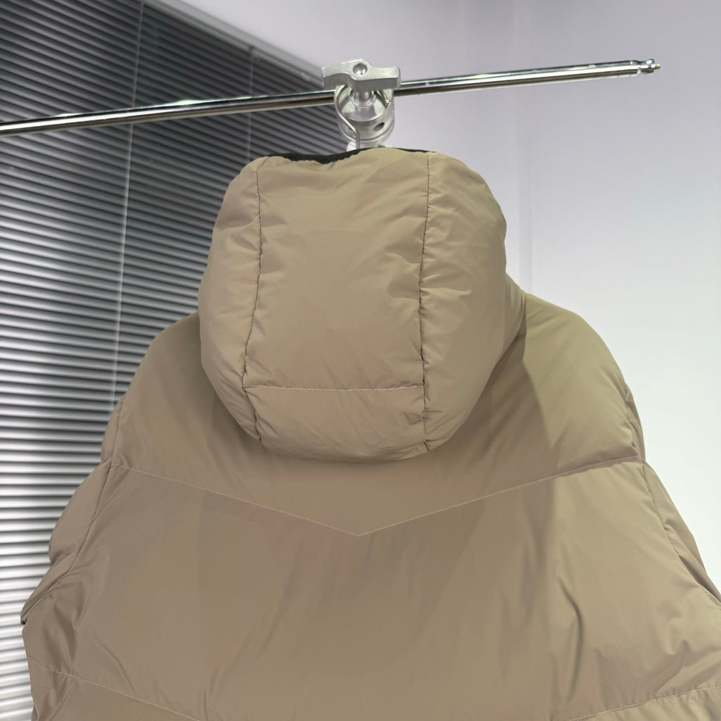 Moncler Taupe Beige Chevron Quilted Hooded Puffer Jacket