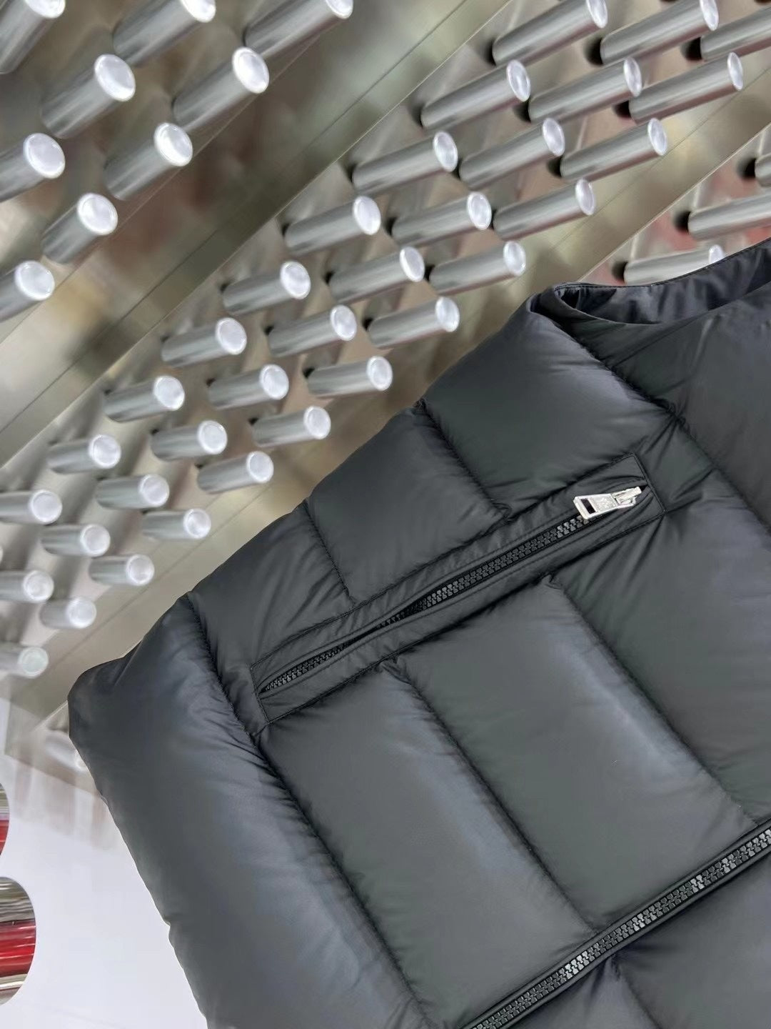 Moncler Charcoal Gray Logo Hooded Quilted Puffer Vest
