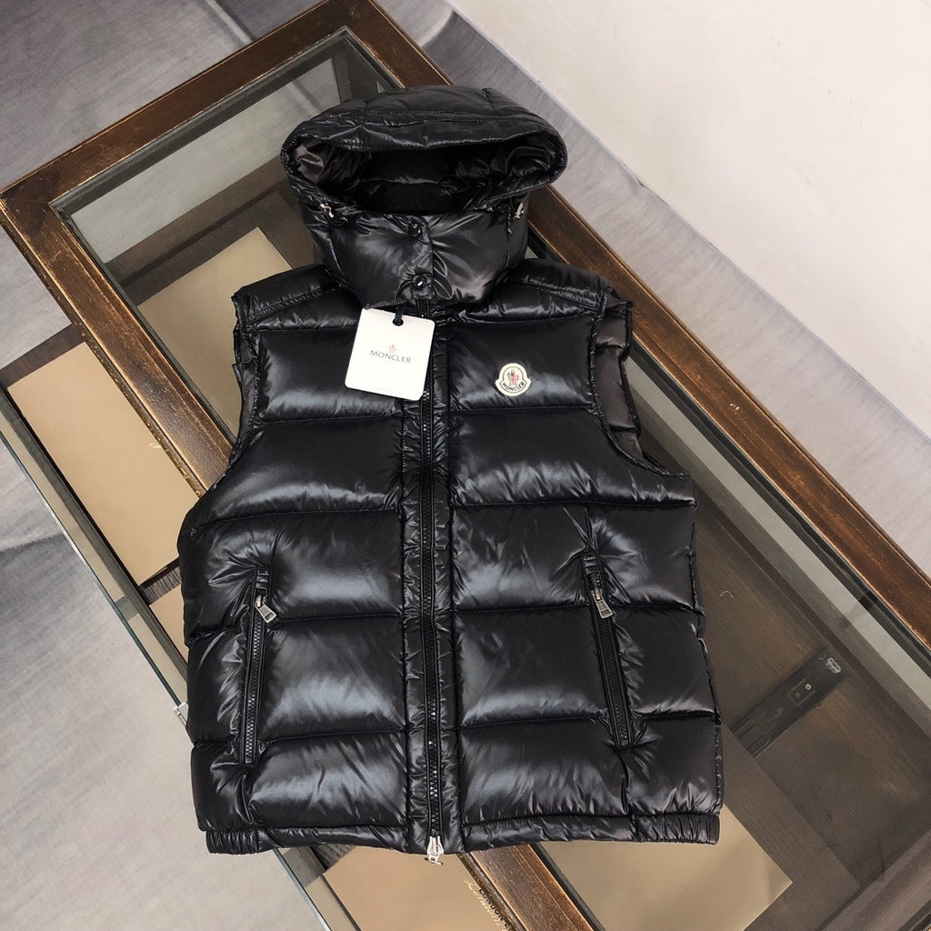 Moncler Black Glossy Hooded Quilted Puffer Vest
