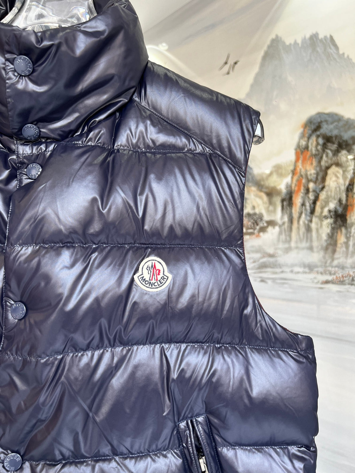 Moncler Navy Blue Glossy Quilted Puffer Vest