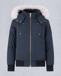 Moose Knuckles Navy Blue White Trim Hooded Bomber Jacket