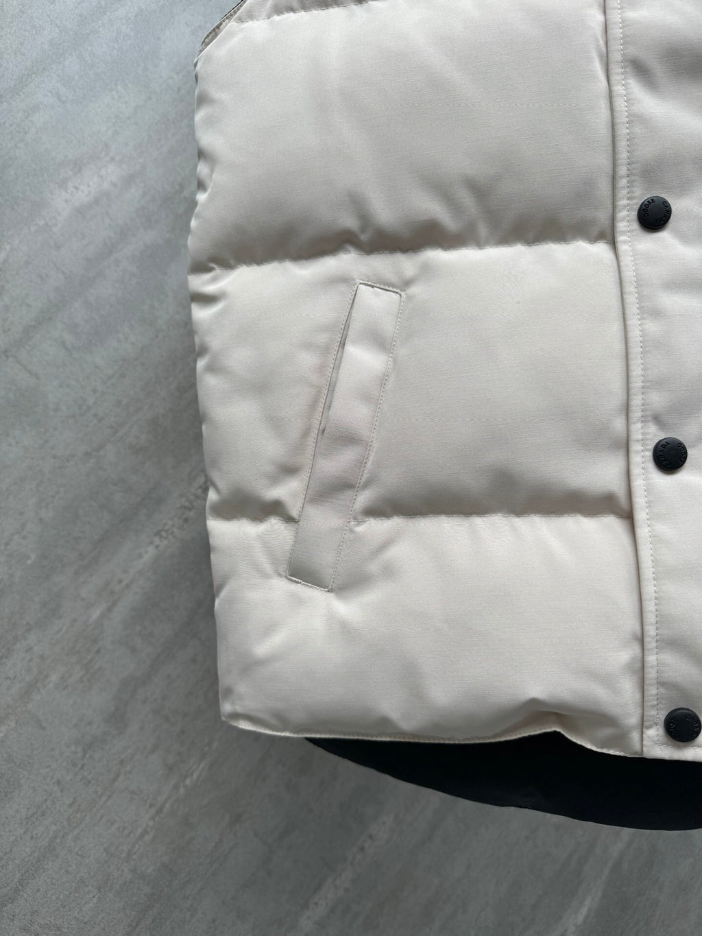 Canada Goose Cream Black Patch Quilted Puffer Vest