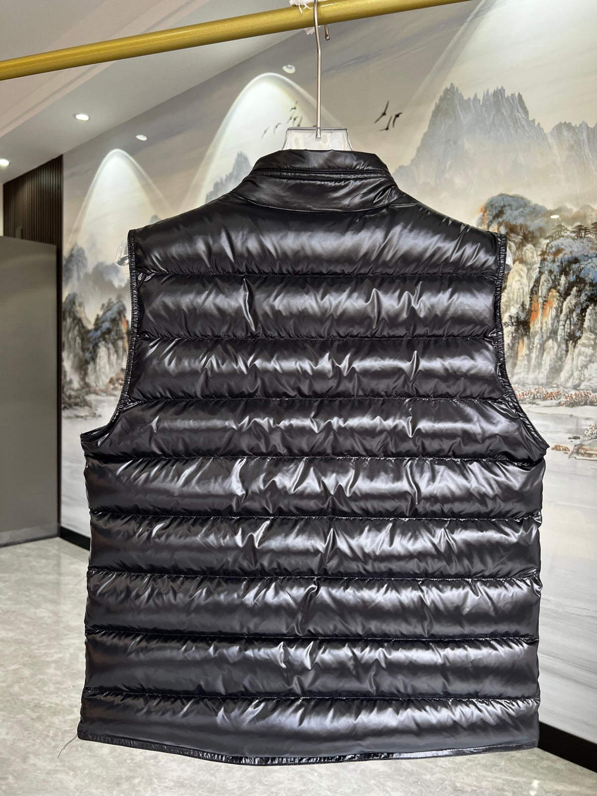 Moncler Black Glossy Stand Collar Quilted Puffer Vest
