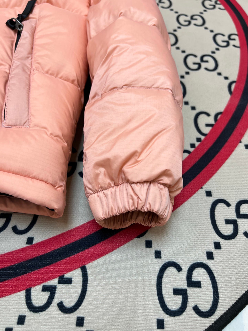 The North Face Peach Pink Black Colorblock Puffer Jacket