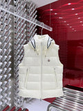 Moncler Ivory White Logo Hooded Quilted Puffer Vest