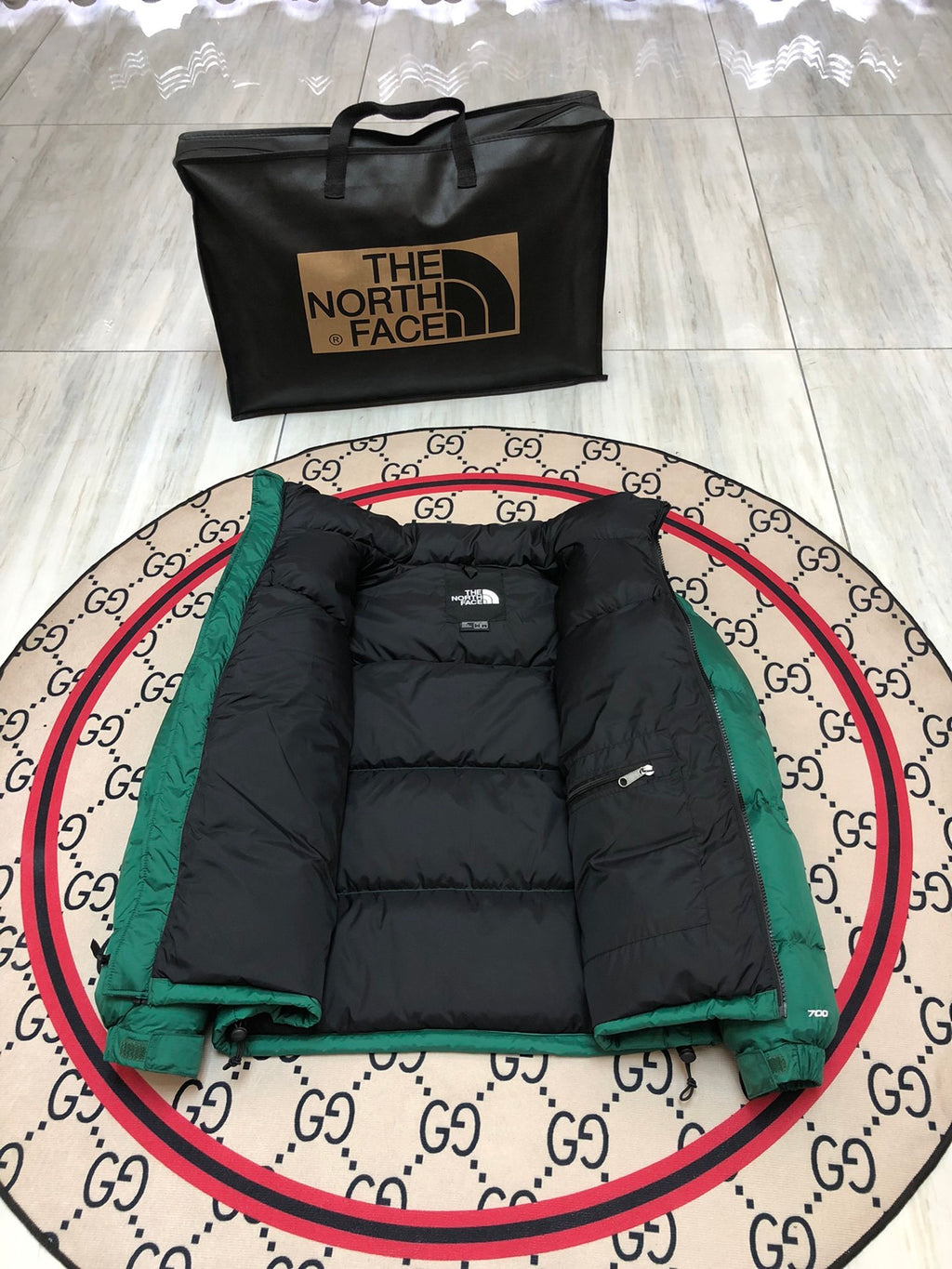 The North Face Emerald Green Black Colorblock Puffer Jacket